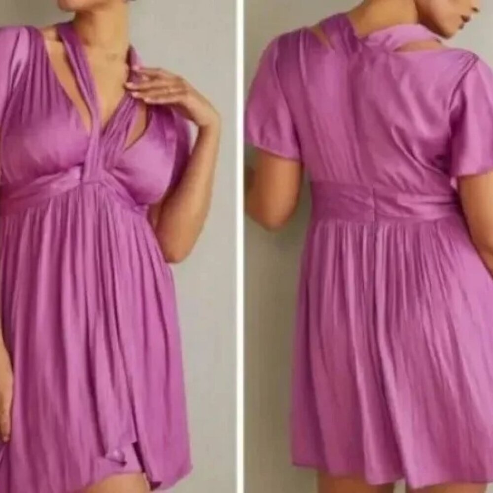 Anthropologie Deep V-Neck Vibrant Mini Dress - Purple Size 4
